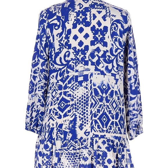 ZARA Blue & White Printed Boho Mini Dress - XS - Picture 3 of 4